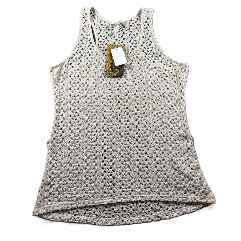 Pretty Rebellious NEW Crochet Tunic Tank Top Boho Festival Ivory Size XL G340